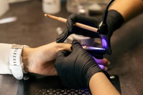 View of the process of a manicure being performed by a master Foto stock