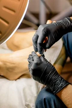 View of the process of a pedicure performed by a master Foto stock