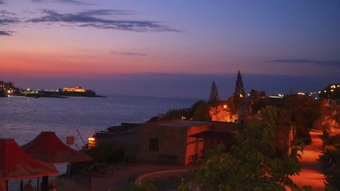 View at promenade and St Pauls harbour bay in Malta 4k Video Stock Footage 80353247