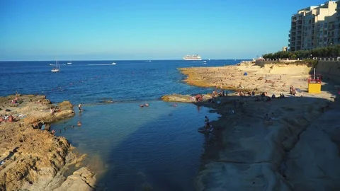 View at promenade and St Pauls harbour bay in Malta 4k Video Stock Footage 80353902