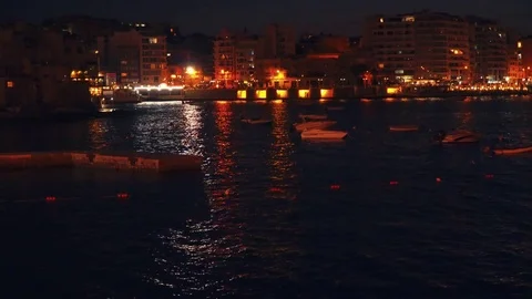 View at promenade and St Pauls harbour bay in Malta 4k Video Stock Footage 80355402