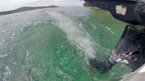 View at propeller of a small boat engine Stock Footage 41471580