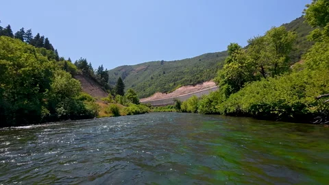 View of Provo Canyon while floating down the river in Utah Stock Footage 341830896
