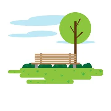 View of a public park with a bench Ilustração Stock