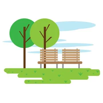 View of a public park with a bench Ilustração Stock