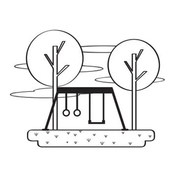 View of a public playground with a swing Stock Illustration