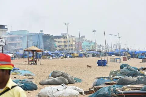 A view of puri beach which is located in orissa, India. Stock Photos