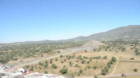 View to the pyramid of the moon in Teotihuacan Stock Footage