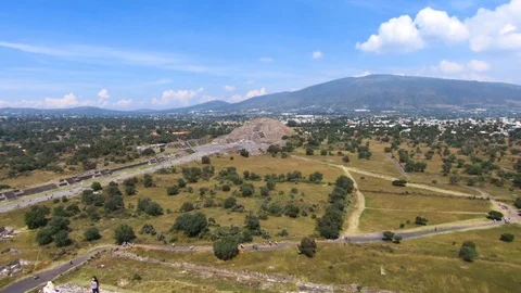 View of the pyramid of the moon from the top of the pyramid of the sun Stock Footage 98004691