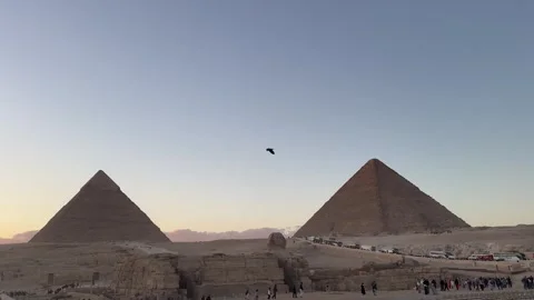 View of the pyramids of Giza are: pyramids of Cheops, Chephren and Menquerinos Stock Footage 300134239