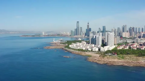 View of Qingdao CBD Video stock 195503426