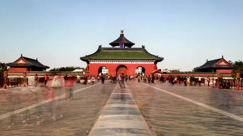 The view of the Qinian Hall and its gate in the Temple of Heaven, Beijing, China Stock Footage 46701117