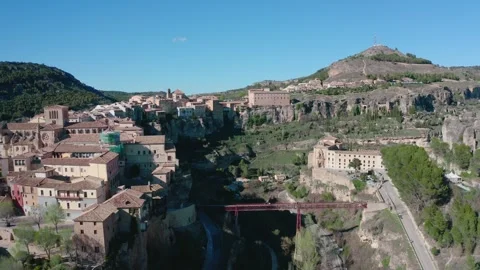 A view from a quadcopter of a city in the mountains. Cuenca. Stock Footage 301918000