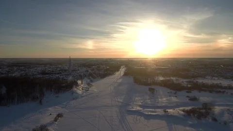 View from the quadrocopter to the bell tower in the city of Shuya Stock Footage 101673913