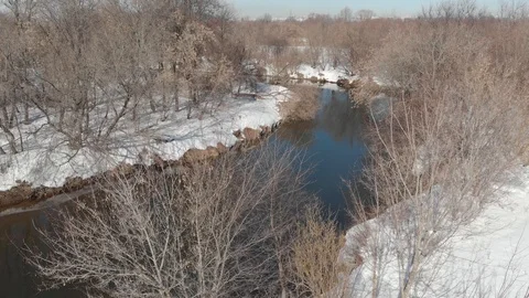 View from the quadrocopter on the river in spring Stock Footage 120935900