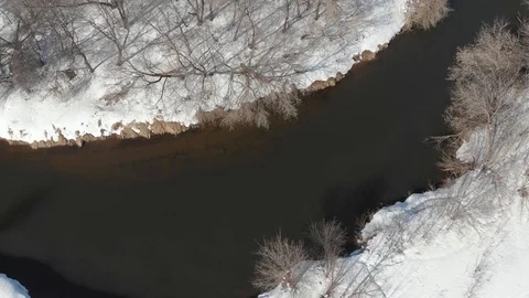 View from the quadrocopter on the river in spring Stock Footage 120935928