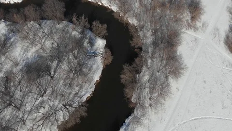 View from the quadrocopter on the river in spring Stock Footage 120936530