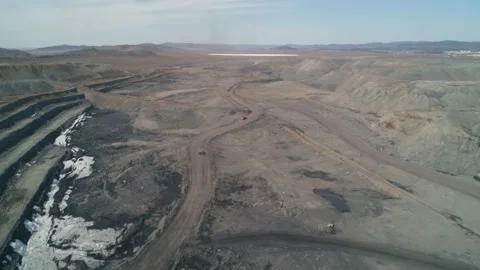 View of the quarry from a great height. Industrial coal mining for export Stock Footage 203918283