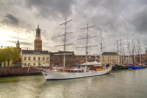 View on quay of Kampen, Netherlands Stock Photos