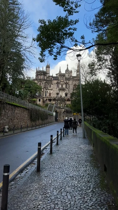 View of Quinta da Regaleira palace in Sintra. Vertical video Stock Footage 241023643