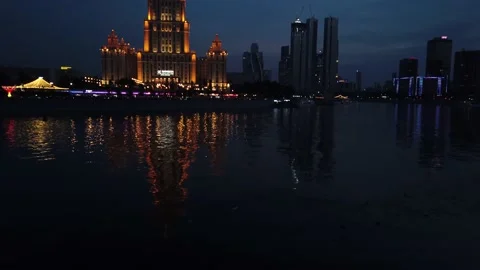 View of the Radisson collection and Moscow city at night Stock Footage 156740388