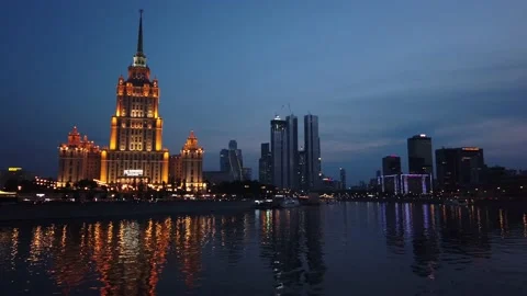 View of the Radisson collection and Moscow city at night 2 Video stock 156740433