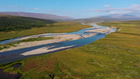 View of the Rai-Iz mountain and the Sob River in the Polar Urals  Stock Footage 306355708