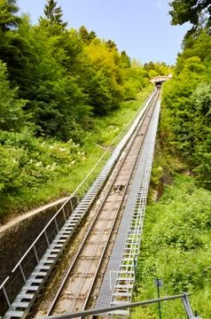 View of the rails of a funicular Stock Photos