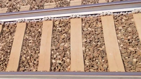 View of the Rails While the Train is Moving. Rails, Sleepers and Speed.  Stock Footage 201884927