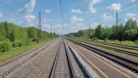 View of the rails from the window of a departing train. video 4k Video stock 203195219