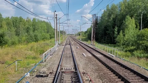 View of the rails from the window of a departing train. video 4k Video stock 203236730