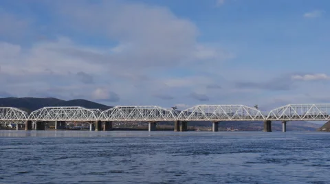View of the railway bridge time lapse Stock Footage 62760586