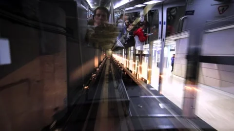 View of the railway track and station from the Hong Kong airport train Stock Footage