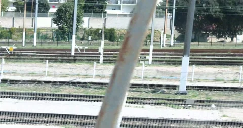 View of railway tracks from a train window in France Stock Footage 346489176