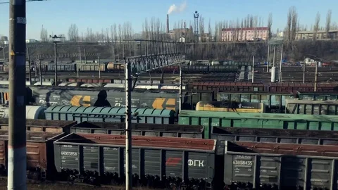 View of railway with train, fast movement Stock Footage 120276678