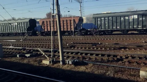 View of railway with train, fast movement Stock Footage 120276694