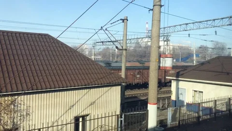 View of railway with train, fast movement Stock Footage 120276696