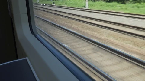 View of railways from moving train window Stock Footage 90729633