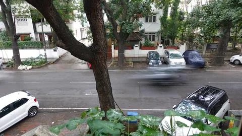 View of Rain drops from window during the Monsoon season. Foto stock
