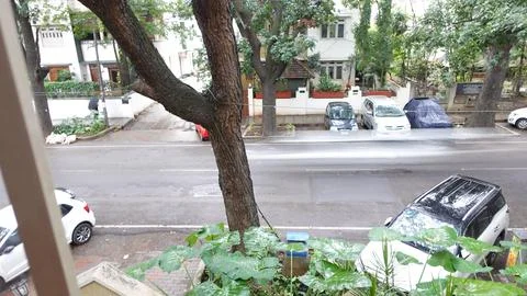 View of Rain drops from window during the Monsoon season. Foto stock