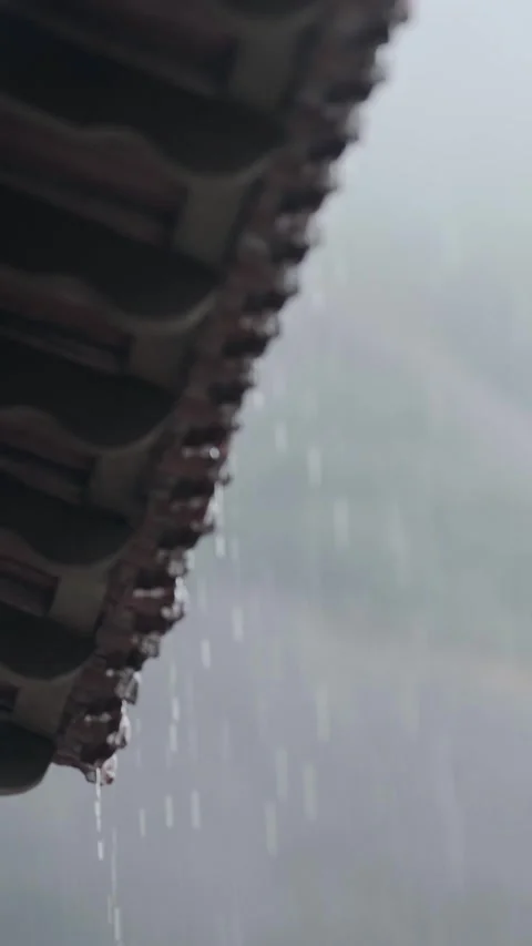 View of rain falling from a tiled roof in Brazil. 動画素材 335602582