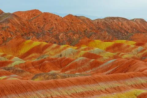 View of Rainbow Mountains in Zhangye Danxia Landform Geological Park Stock Photos