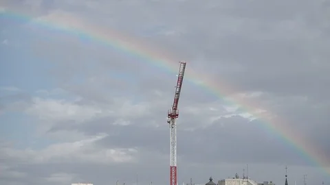 View of a rainbow in the sky of a city Stock Footage 102230558