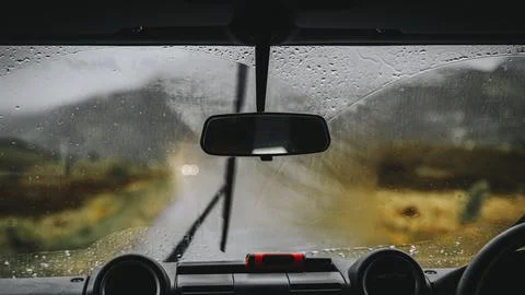 View of a rainy day from inside the car Stock Photos