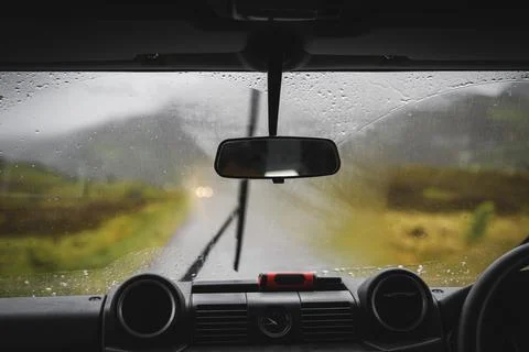View of a rainy day from inside the car Stock Photos