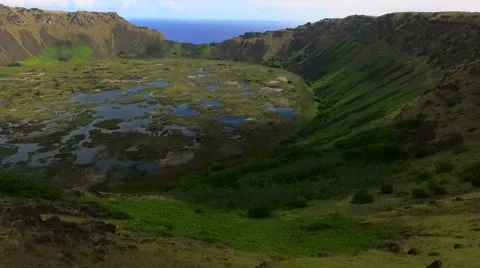View Of Rano Kau In Easter Island, Chile Stock Footage 60005938