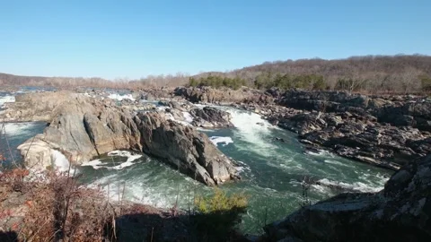 View of the rapids at Great Falls Park, United States. Video stock 333526979