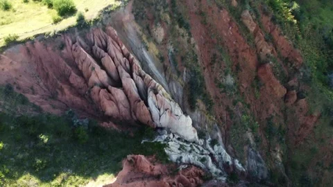 View of razor sharp limestone wall and vertical clay fluting in Kazakhstan Stock Footage 338129778