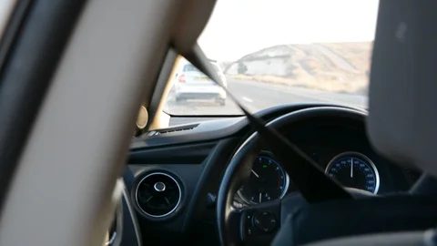 View from rear seats on dashboard in mooving car 스톡 동영상 116383479