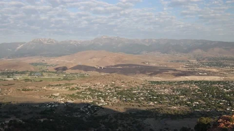 View of Recent Fire Burn Area and Highway 580 South in Reno Nevada Stock Footage 155959917